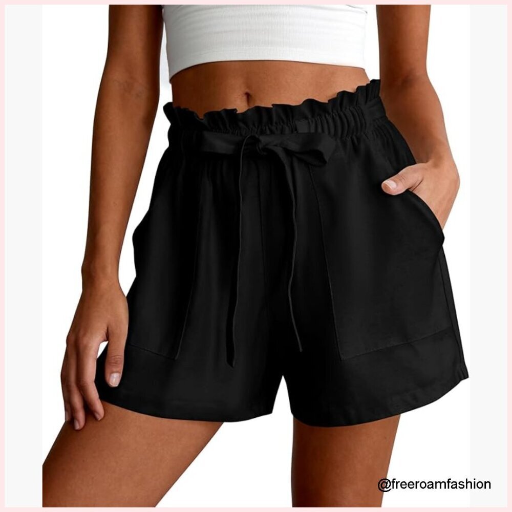 High Waist Wide Leg Shorts with Ruffle Drawstring, Casual Lounge Beach Wear